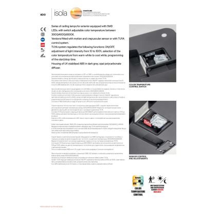 Redo 90290 - LED Venkovní stropní svítidlo se senzorem ISOLA LED/24W/230V pr. 26 cm 3000/4000/6500K IP54 antracit