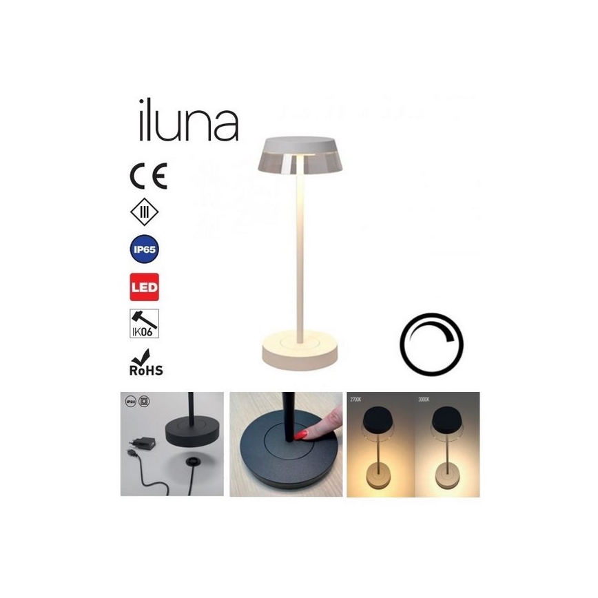 Redo 90306 - LED Stmívatelná dotyková stolní lampa ILUNA LED/2,5W/5V 2700-3000K 3000 mAh IP65 bílá