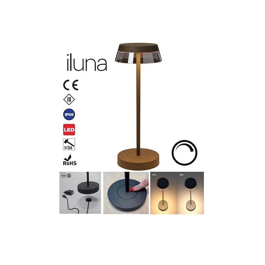Redo 90308 - LED Stmívatelná dotyková stolní lampa ILUNA LED/2,5W/5V 2700-3000K 3000 mAh IP65 hnědá