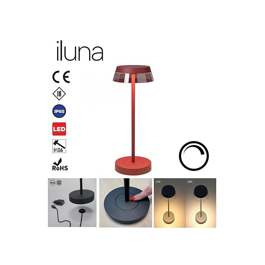Redo 90311- LED Stmívatelná dotyková stolní lampa ILUNA LED/2,5W/5V 2700-3000K 3000 mAh IP65 červená