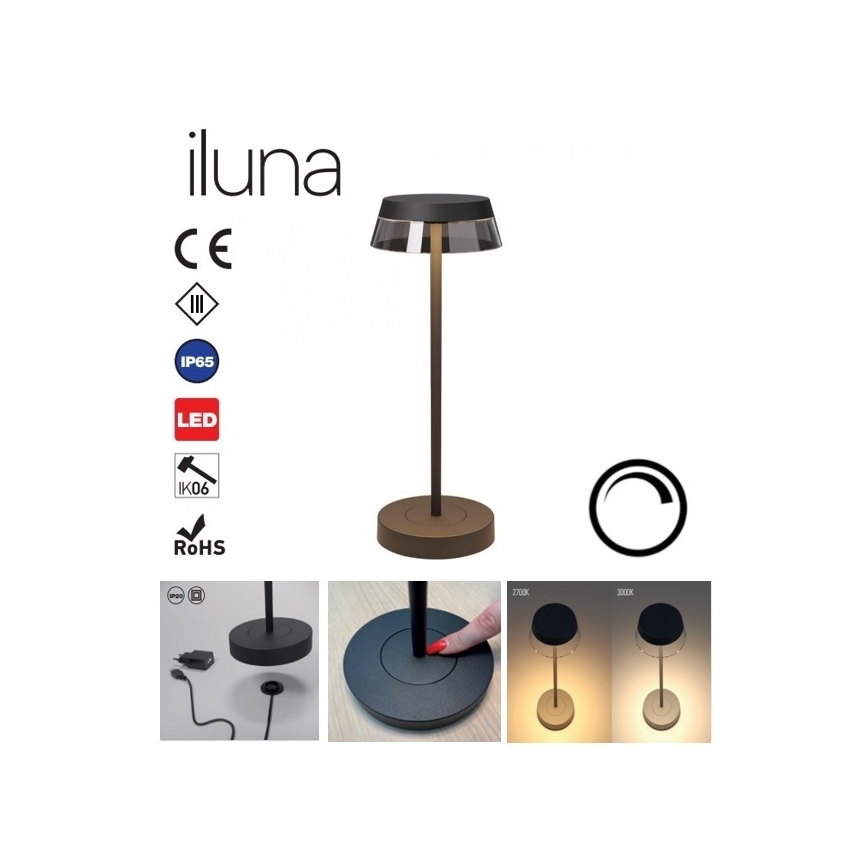 Redo 90312 - LED Stmívatelná dotyková stolní lampa ILUNA LED/2,5W/5V 2700-3000K 3000 mAh IP65 černá