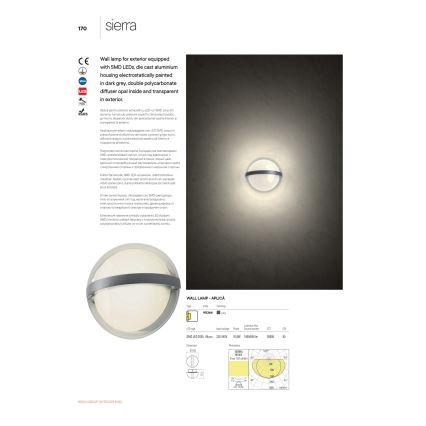 Redo 90364 - LED Venkovní nástěnné svítidlo SIERRA LED/10,8W/230V IP54