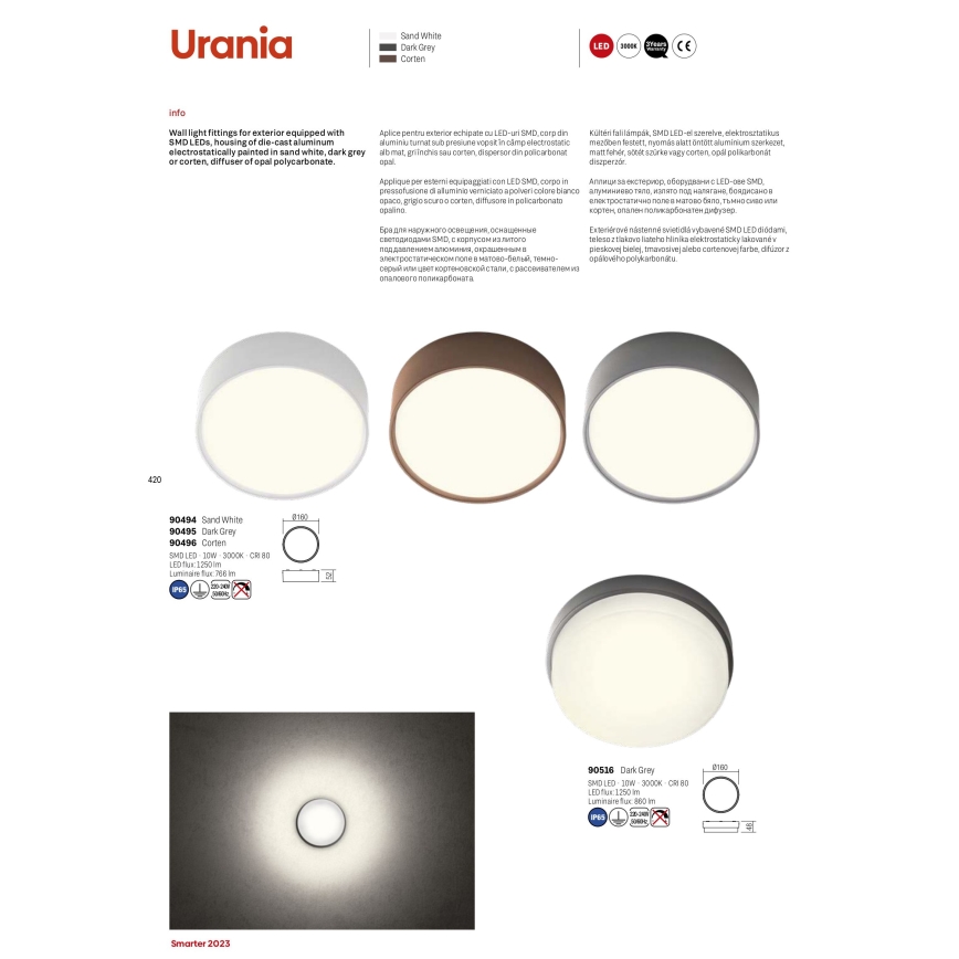 Redo 90516 - LED Venkovní stropní svítidlo URANIA LED/10W/230V pr. 16 cm IP65 antracit