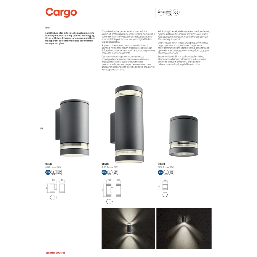 Redo 90518 - Venkovní nástěnné svítidlo CARGO 2xGU10/28W/230V IP54 antracit
