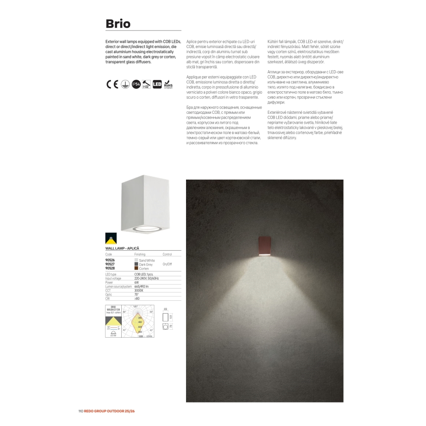 Redo 90527 - LED Venkovní nástěnné svítidlo BRIO LED/6W/230V 3000K IP54 antracit