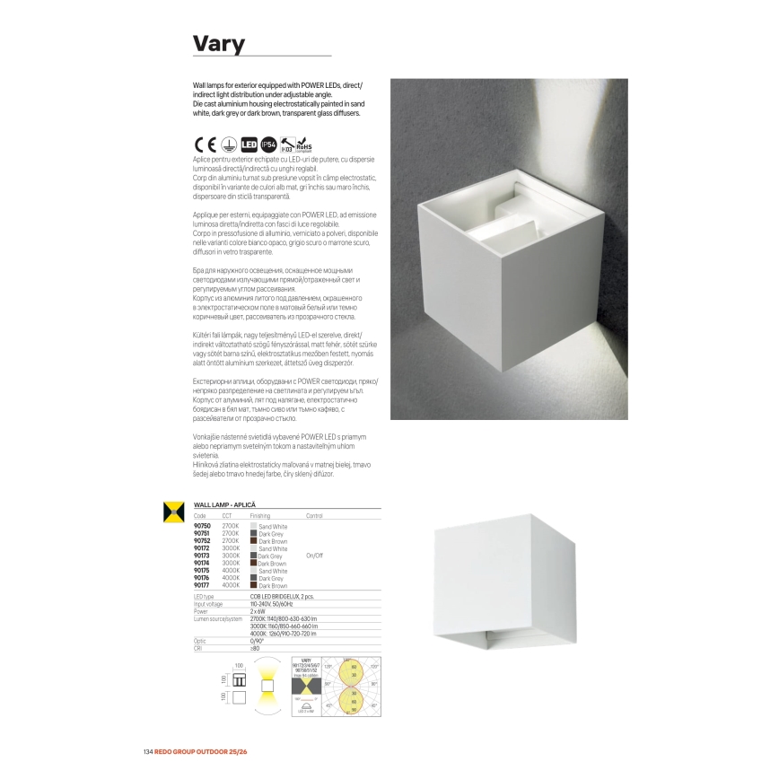 Redo 90554 - LED Venkovní nástěnné svítidlo VARY 2xLED/10W/230V 3000K IP54 hnědá