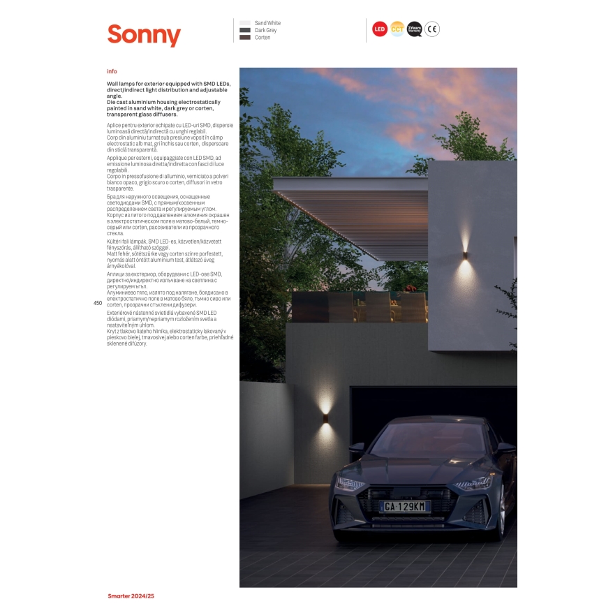 Redo 90635 - LED Venkovní nástěnné svítidlo SONNY 2xLED/5W/230V 2200/3000/4000K IP54 bílá
