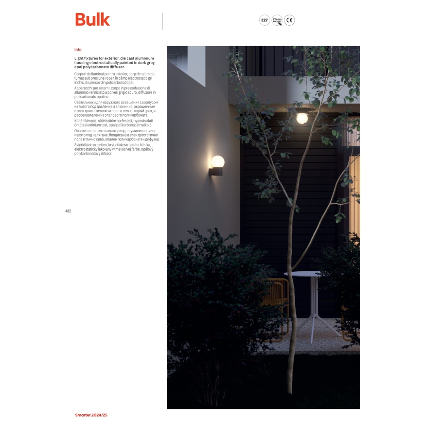 Redo 90642 - Venkovní lampa BULK 1xE27/28W/230V 50 cm IP44 antracit
