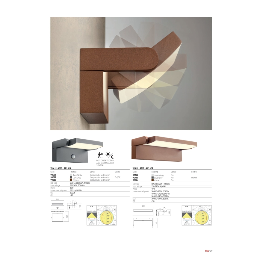 Redo 90715 - LED Venkovní nástěnné svítidlo FLIP LED/40W/230V 3000/4000/5000K CRI 90 IP54 antracit