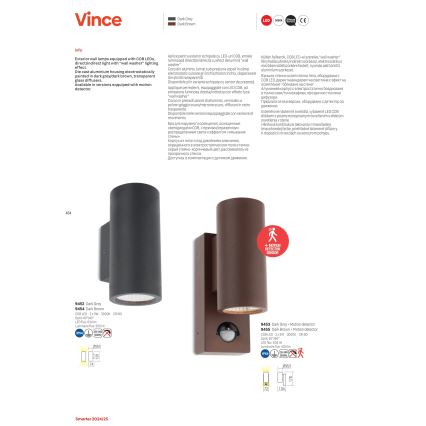 Redo 9455 - LED Venkovní nástěnné svítidlo se senzorem VINCE 2xLED/3W/230V IP54 hnědá