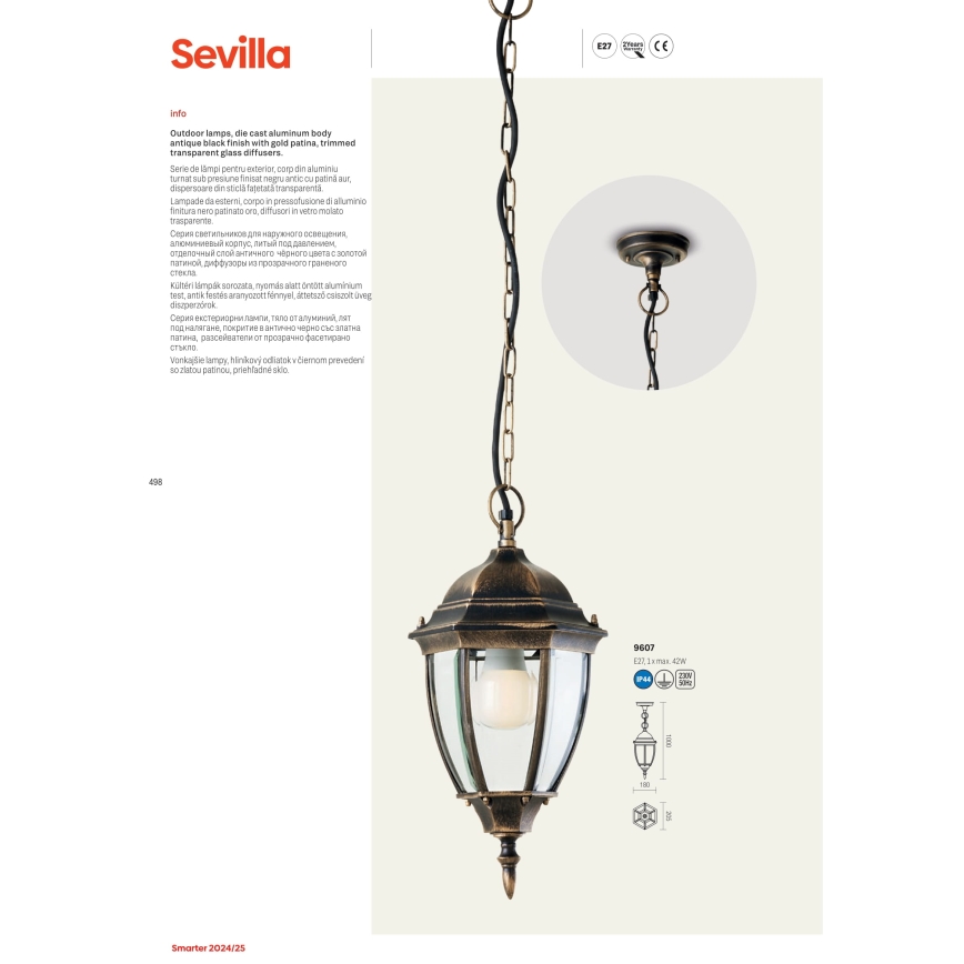 Redo 9606 - Venkovní lampa SEVILLA 1xE27/42W/230V IP44 zlatá/patina