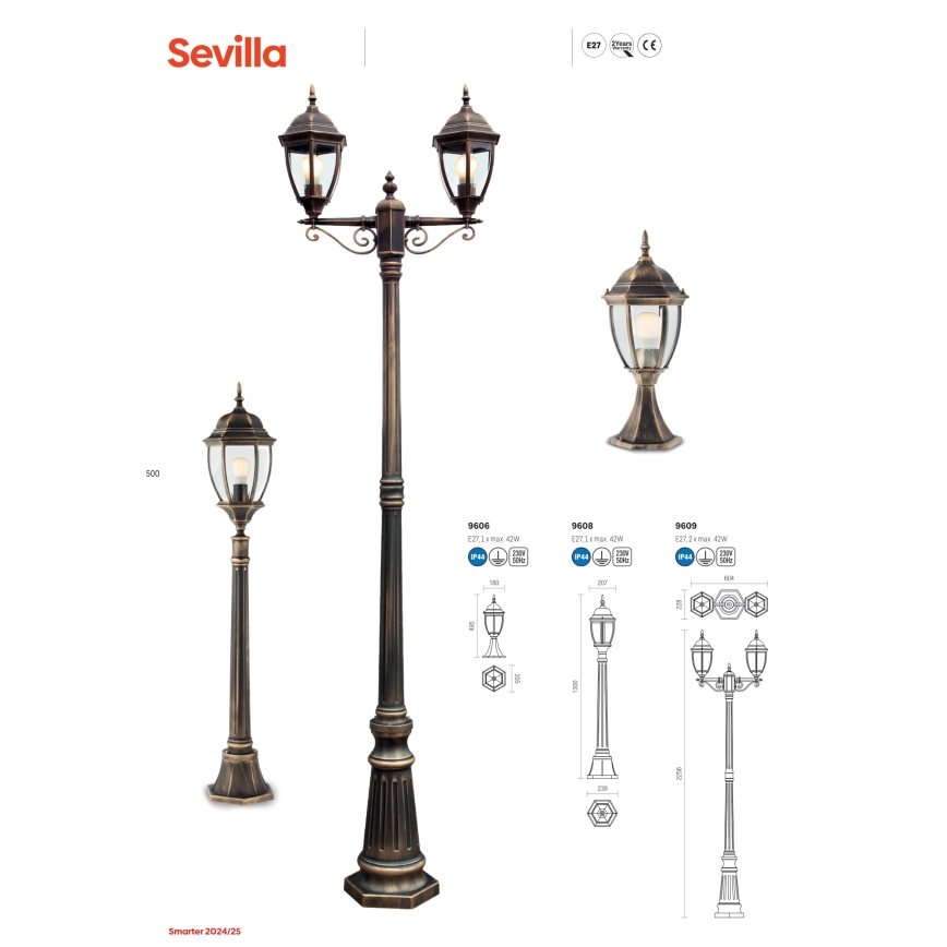 Redo 9607 - Venkovní lustr na řetězu SEVILLA 1xE27/42W/230V IP44 zlatá/patina