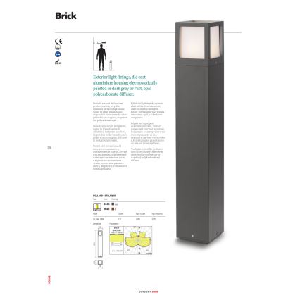 Redo 9644 - Venkovní lampa BRICK 1xE27/23W/230V IP54 šedá