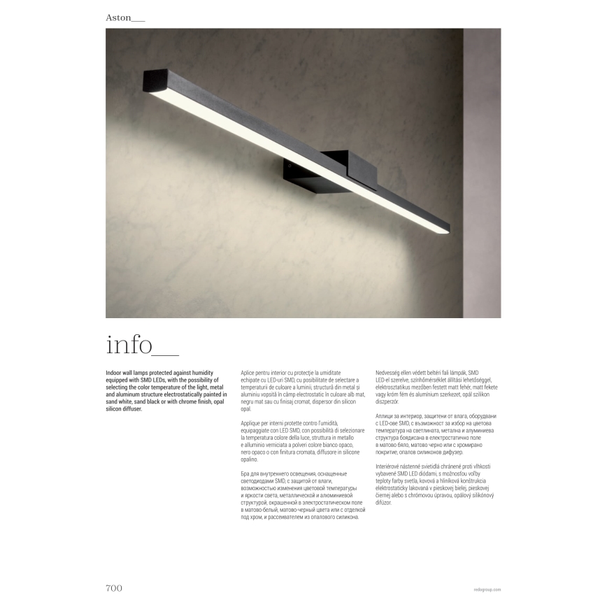 Redo01-3269 - LED Koupelnové osvětlení zrcadla ASTON LED/12W/230V 60 cm CRI 90 IP44 lesklý chrom