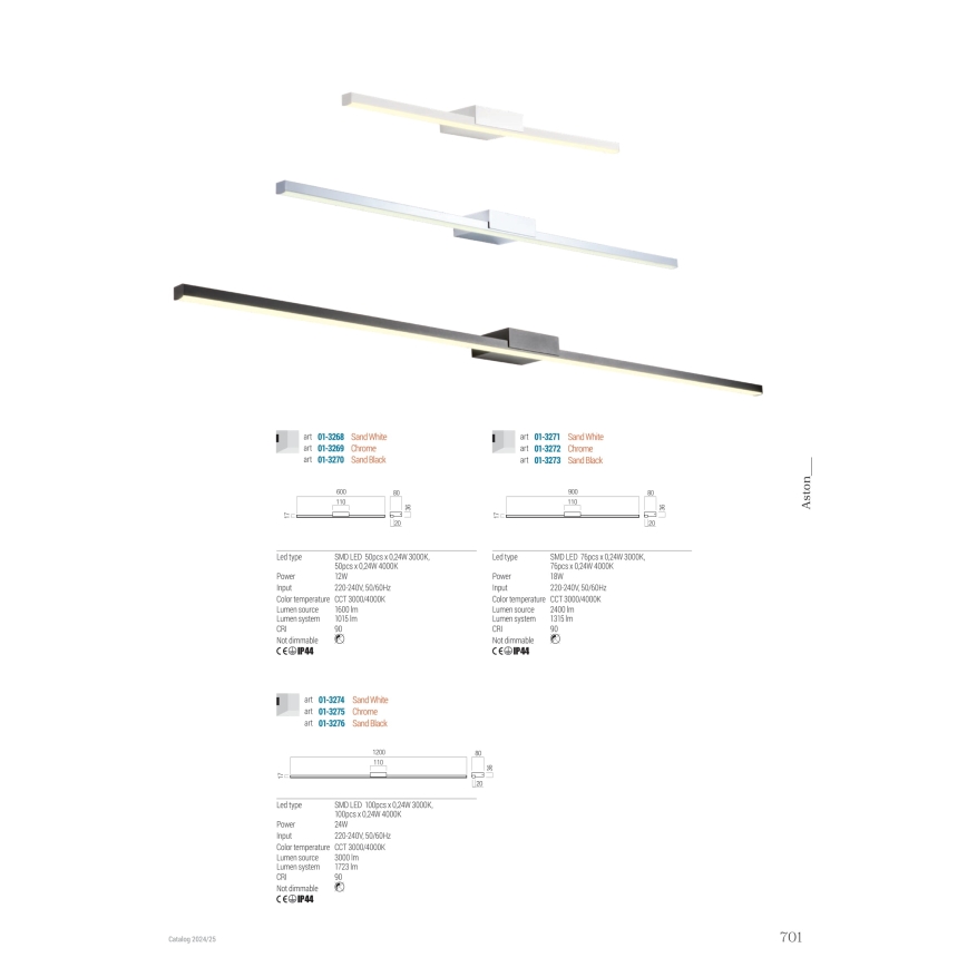 Redo01-3269 - LED Koupelnové osvětlení zrcadla ASTON LED/12W/230V 60 cm CRI 90 IP44 lesklý chrom
