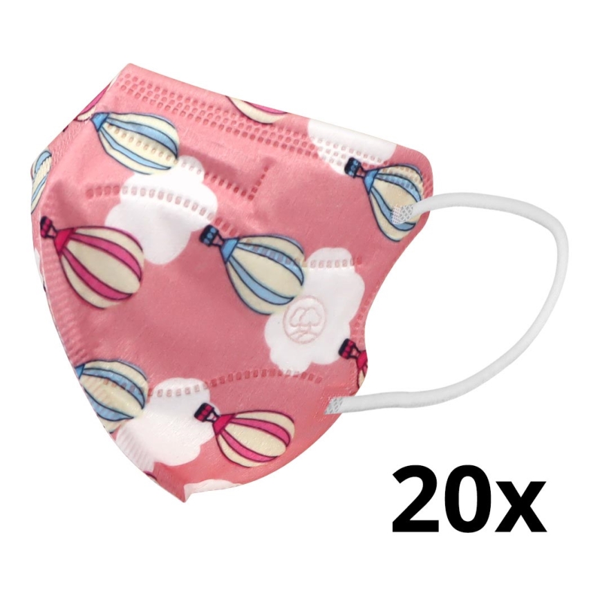 Respirátor dětská velikost FFP2 Kids NR CE 0370 Balonky růžový 20ks