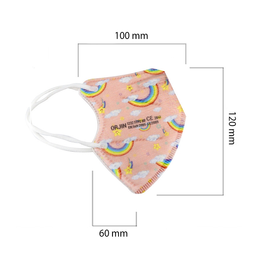 Respirátor dětská velikost FFP2 Kids NR CE 0370 Duha růžový 50ks
