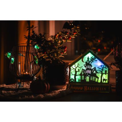 LED Dekorace HALLOWEEN LED/2xAA/multicolor strašidelný dům