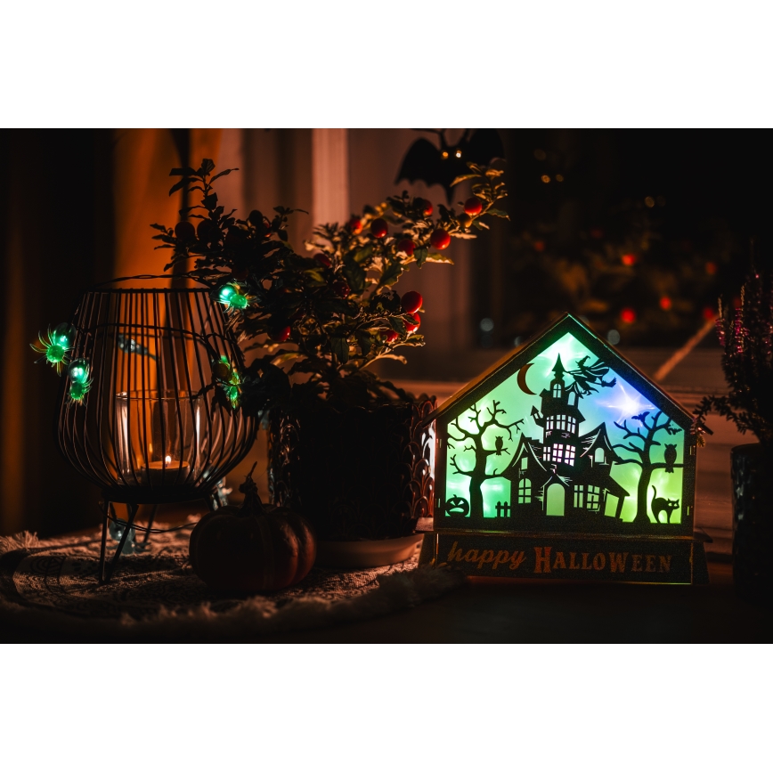LED Dekorace HALLOWEEN LED/2xAA/multicolor strašidelný dům