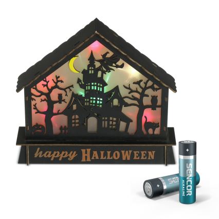 LED Dekorace HALLOWEEN LED/2xAA/multicolor strašidelný dům