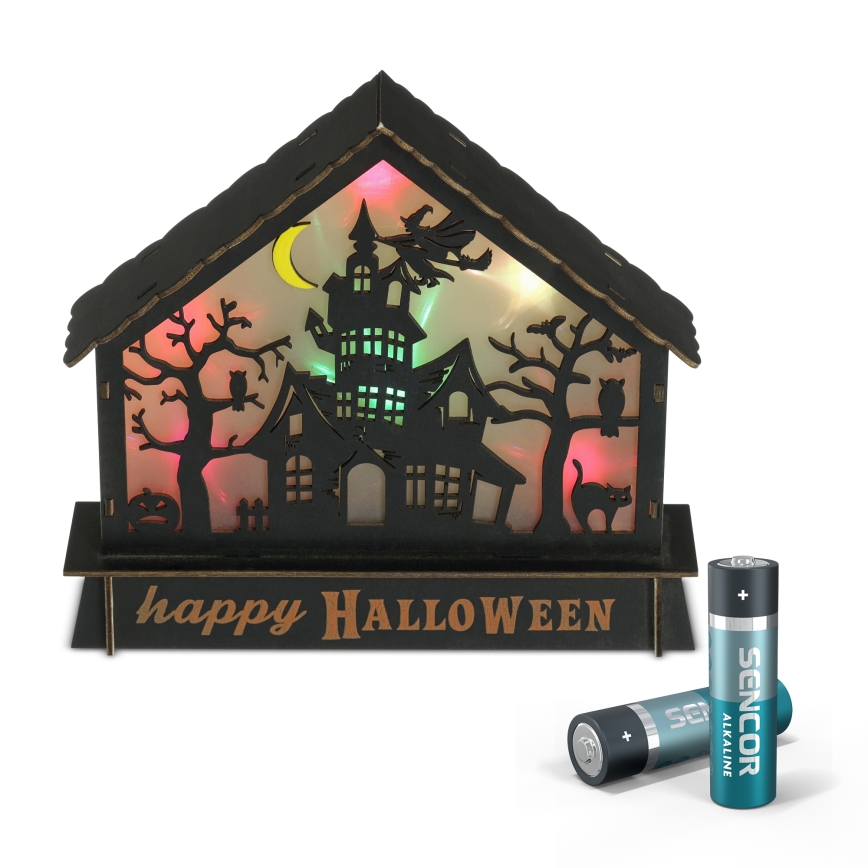 LED Dekorace HALLOWEEN LED/2xAA/multicolor strašidelný dům