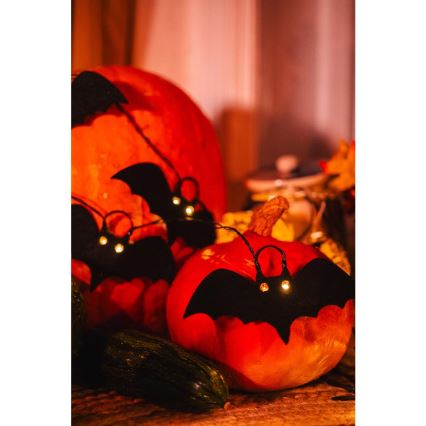 LED Dekorační řetěz HALLOWEEN 10xLED/2xAA/teplá bílá 1,3m netopýři