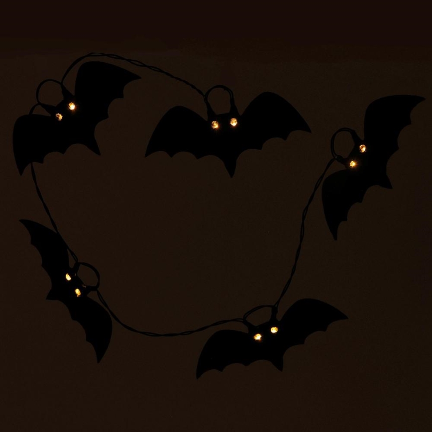 LED Dekorační řetěz HALLOWEEN 10xLED/2xAA/teplá bílá 1,3m netopýři