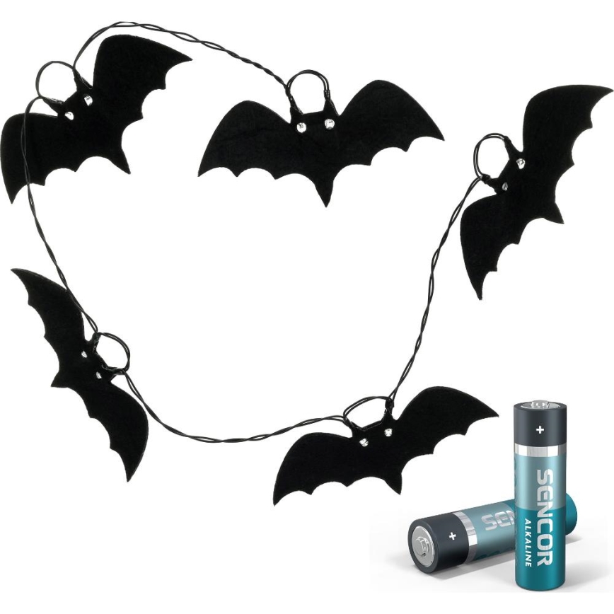 LED Dekorační řetěz HALLOWEEN 10xLED/2xAA/teplá bílá 1,3m netopýři