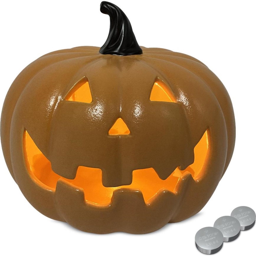 LED Keramická dýně HALLOWEEN LED/3xLR44/teplá bílá