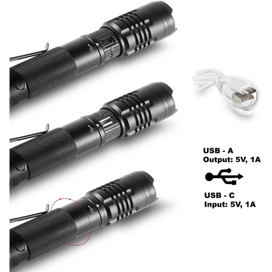 LED Nabíjecí hliníková svítilna s funkcí powerbanky LED/2000 mAh 1000 lm IP22