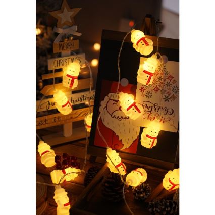 LED  řetěz 20xLED/3xAA/teplá bílá 3,3m sněhuláci