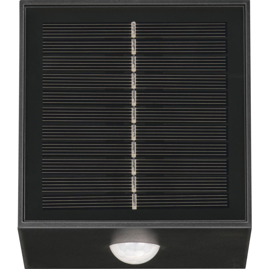 LED Solární nástěnné svítidlo se senzorem LED/1W/3,7V 1200 mAh IP44 černá