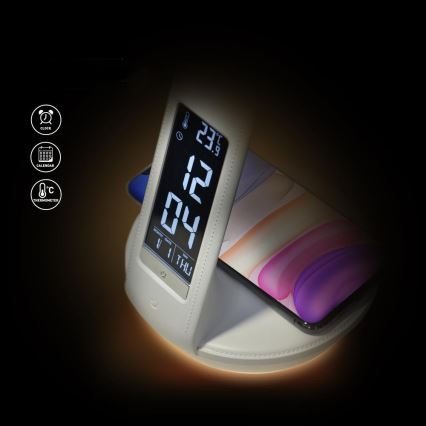 LED Stmívatelná stolní lampa s bezdrátovým nabíjením Qi 5W a displejem LED/6W/230V 3000/4000/6000K bílá