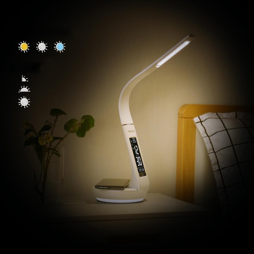 LED Stmívatelná stolní lampa s bezdrátovým nabíjením Qi 5W a displejem LED/6W/230V 3000/4000/6000K bílá