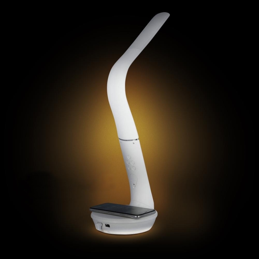 LED Stmívatelná stolní lampa s bezdrátovým nabíjením Qi 5W a displejem LED/6W/230V 3000/4000/6000K bílá