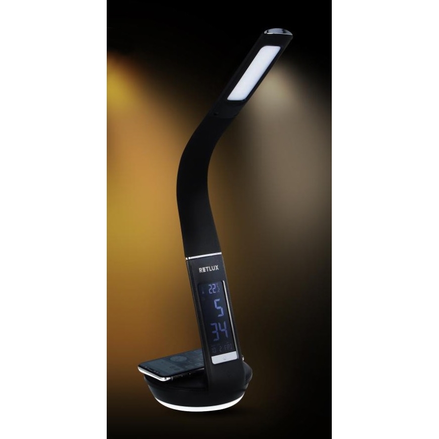 LED Stmívatelná stolní lampa s bezdrátovým nabíjením Qi 5W a displejem LED/6W/230V 3000/4000/6000K černá