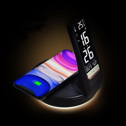 LED Stmívatelná stolní lampa s bezdrátovým nabíjením Qi 5W a displejem LED/6W/230V 3000/4000/6000K černá