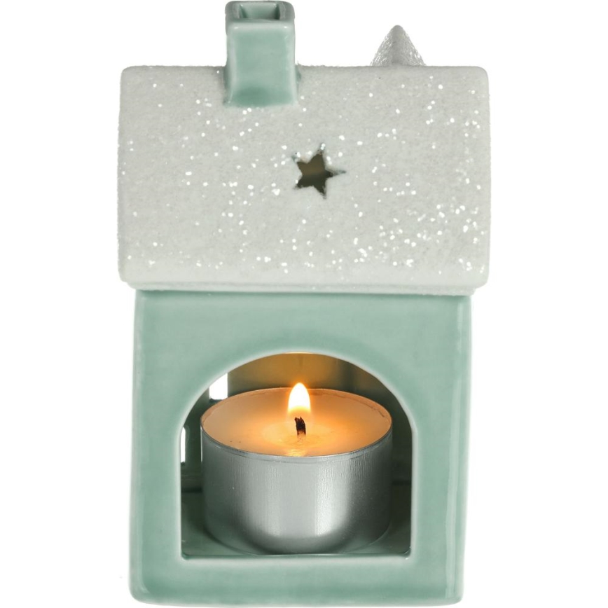 Porcelánový domek na svíčku 11,1 cm mintová