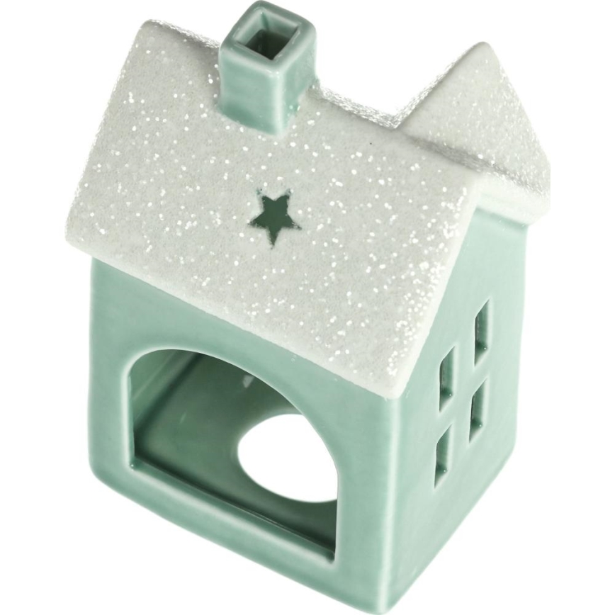 Porcelánový domek na svíčku 11,1 cm mintová