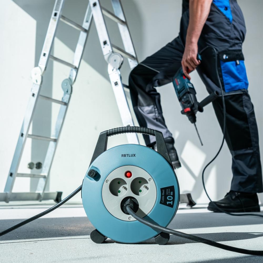 Retlux - Prodlužovací kabel na bubnu 3Z Typ E 10m modrá/černá