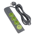 Retlux - Prodlužovací kabel s vypínačem 3Z Typ E + 1xUSB-A + 1xUSB-C 1,4m šedá