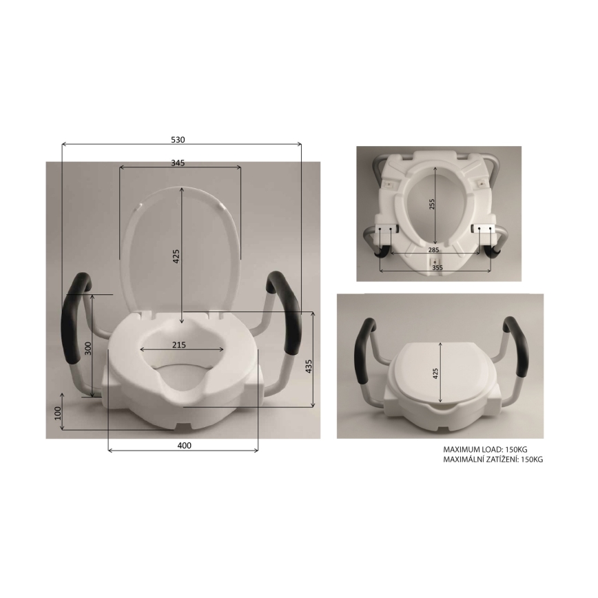 Ridder - Zvýšené záchodové prkénko s madly bílá