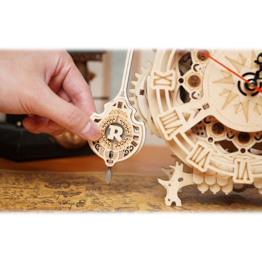 RoboTime - 3D dřevěné mechanické puzzle Soví hodiny 1xAA
