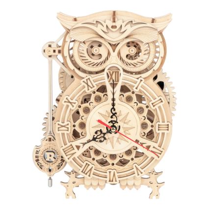 RoboTime - 3D dřevěné mechanické puzzle Soví hodiny 1xAA