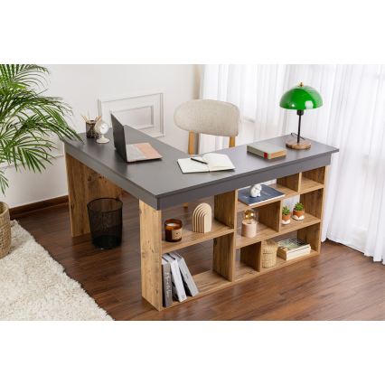 Rohový psací stůl RUND 130x120 cm borovice/antracit