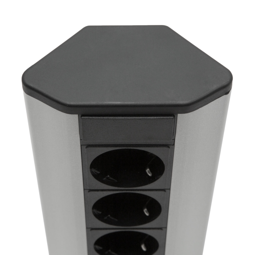 Rohový zásuvkový sloupek 3x230V + 2xUSB-A černá/stříbrná
