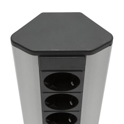 Rohový zásuvkový sloupek 4x230V + 2xUSB-A černá/stříbrná