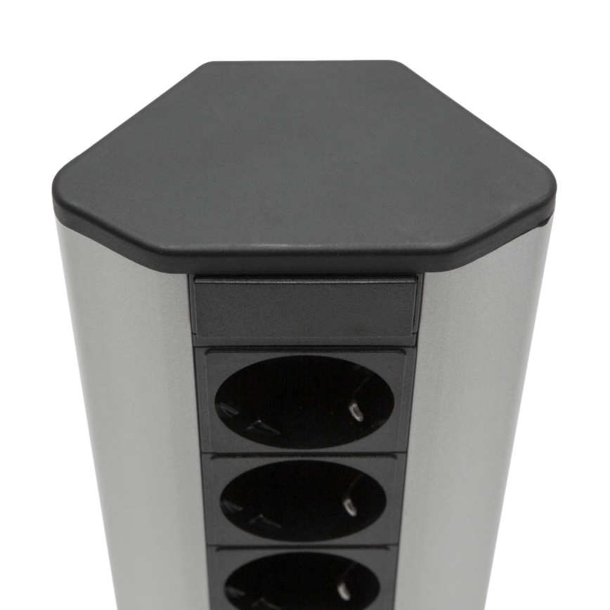 Rohový zásuvkový sloupek 4x230V + 2xUSB-A černá/stříbrná