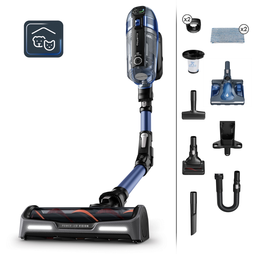 Rowenta - Tyčový vysavač s mopem X-FORCE FLEX ANIMAL AQUA AUTO 3v1 480W/32,4V 2500 mAh modrá