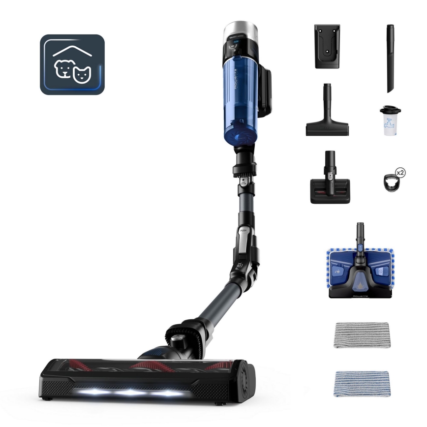 Rowenta - Tyčový vysavač s mopem X-FORCE FLEX ANIMAL AQUA AUTO 4v1 250W/25,2V 2500 mAh černá/modrá
